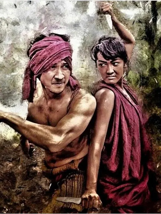 "Pokoknyaaaa seperti MALINI sosok yg kuattt... pantang menyerah... *ciatttttttt* * asah otak naikan mentalll pantang menyerah*," tulis Jupe dalam foto adegan film Gending Sriwijaya pada 24 Februari silam. (dok. Instagram)