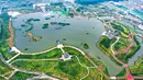 Foto udara pemandangan di sebuah taman ekologi di Wilayah Cixian, Provinsi Hebei, China pada 24 September 2020. Dalam beberapa tahun terakhir, Cixian berupaya menyempurnakan pengelolaan sungai dan restorasi ekologi untuk meningkatkan kualitas sistem perairan di wilayah tersebut. (Xinhua/Wang Xiao)