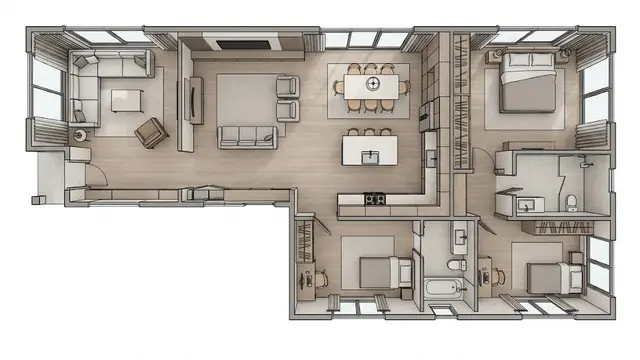 Rumah 3 Kamar Memanjang dengan Dapur sebagai Pusat Aktivitas