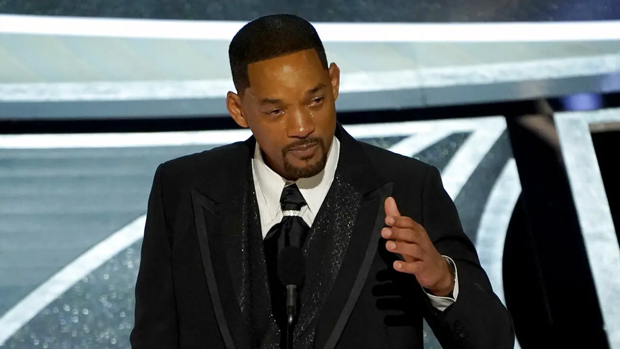 Will Smith di Piala Oscar 2022. (AP Photo/Chris Pizzello)