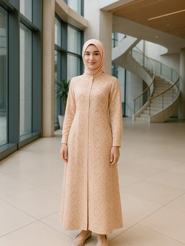 Model Gamis Batik Belah Tengah untuk ke Kantor Berjilbab 2025