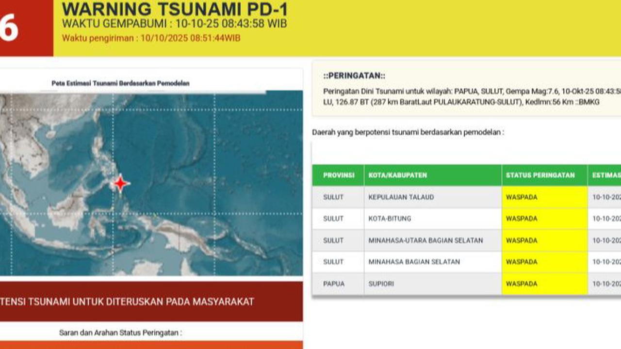 Gempa Sulut M7,6, BBMKG Imbau Warga di Supiori Papua Waspada