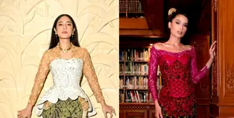 Syifa Hadju tampil anggun dengan kebaya kutubaru berwarna putih yang dipadukan dengan kain lilit batik multiwarna. [@syifahadju]