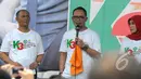 Menteri Ketenagakerjaan Hanif Dhakiri memberikan sambutan saat kampanye Keselamatan dan Kesehatan Kerja (K3) di Bundaran HI, Jakarta, Minggu (1/3/2015). (Liputan6.com/Herman Zakharia)