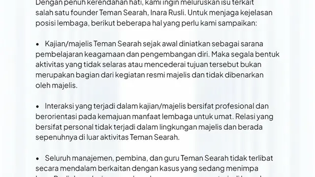 Unggahan pihak Kajian Teman Searah. (Foto: Dok. Instagram @temansearah.id)