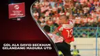 Gelandang Madura United, Dane Milovanovic mencetak gol indah dari tengah lapangan seperti David Beckham