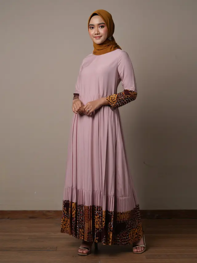 Gamis Katun Kombinasi Batik Formal Santai