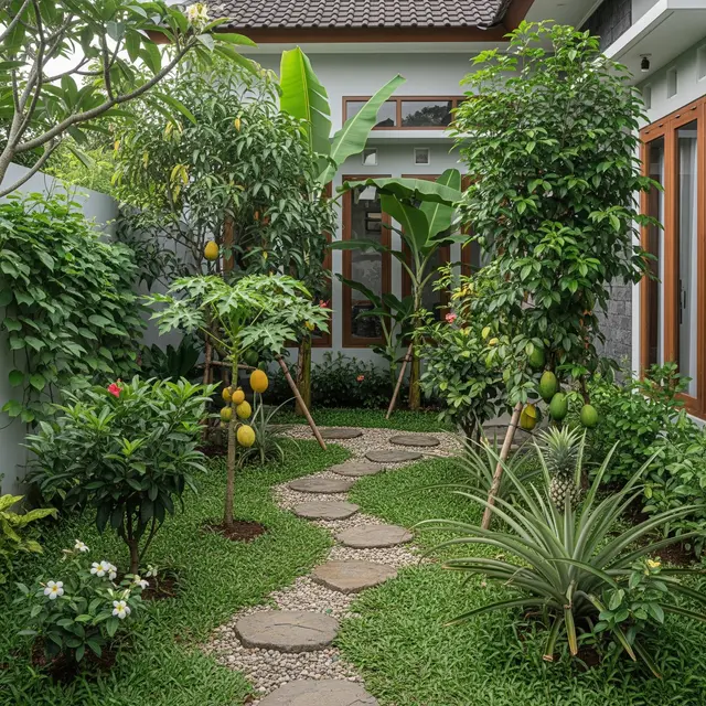 9 Desain Taman Buah Mini dengan Jalur Taman Natural, Estetis dan Produktif