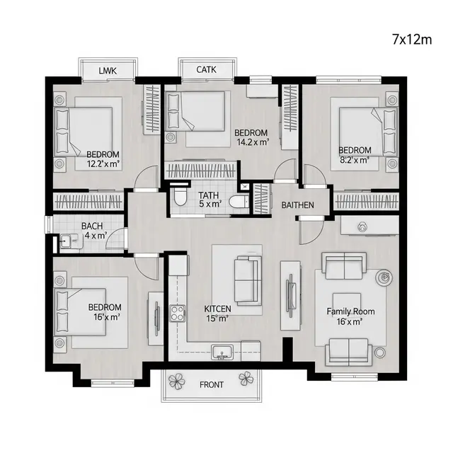 Denah Rumah Kampung 1 Lantai 3 Kamar (Image by Gemini AI)