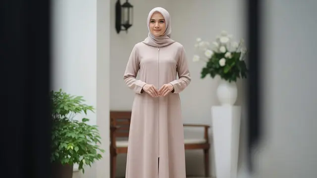 Baju Abaya Resleting Depan untuk Wanita 50 Tahun
