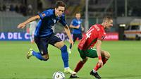 Timnas Italia harus puas bermain imbang 1-1 kontra Bulgaria pada laga lanjutan Grup C kualifikasi Piala Dunia 2022 zona Eropa di Artemio Franchi, Jumat (3/9/2021) dini hari WIB. (AFP/Alberto Pizzoli)