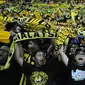 Kelompok suporter Malaysia yang tergabung dalam Ultras Malaya menyerukan reformasi di FAM. (AFP/Mohd Rasfan)