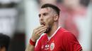 Striker Persija Jakarta, Marko Simic, tampak kecewa usai gagal membobol gawang Perseru Badak Lampung pada laga Liga 1 2019 di Stadion Patriot, Bekasi, Minggu (1/9). Persija takluk 0-1 dari Badak Lampung. (Bola.com/M Iqbal Ichsan)