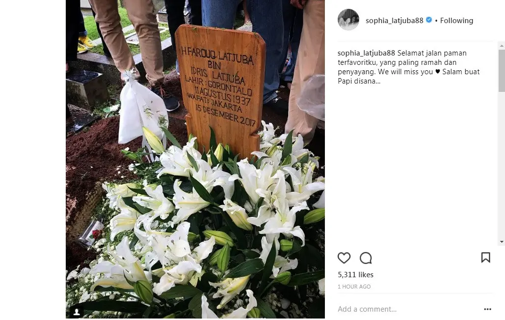Sophia Latjuba sedih, sang paman meninggal dunia (Foto: Instagram)