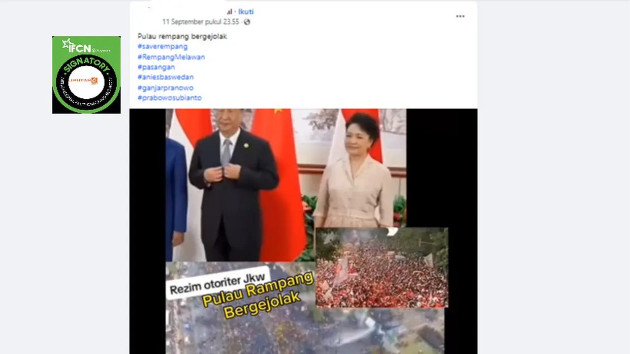 Tangkapan layar klaim video situasi  di depan gedung DPR terkait Pulau Rempang