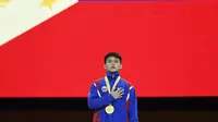 Pesenam Filipina, Carlos Edriel Yulo, kabarnya akan menjadi penyala kaldron dalam upacara pembukaan SEA Games 2019. (AFP/Thomas Kienzle)