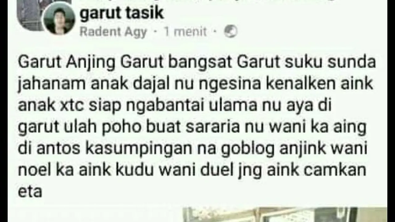 Postingan FB yang menjadi sumber kemarahan warga Garut, di balik berita hoaks ancaman pembunuhan kepada ulama di Garut, Jawa Barat.