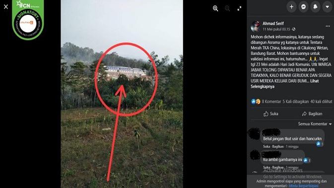 Gambar Tangkapan Layar Foto yang Diklaim Asrama untuk Tentara Merah China (sumber: Facebook)