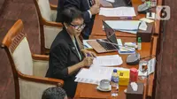 Rapat kerja Menlu Retno Marsudi dengan Komisi I DPR RI membahas Rencana Kerja dan Anggaran Kementerian Luar Negeri TA 2024. (Liputan6.com/Faizal Fanani)