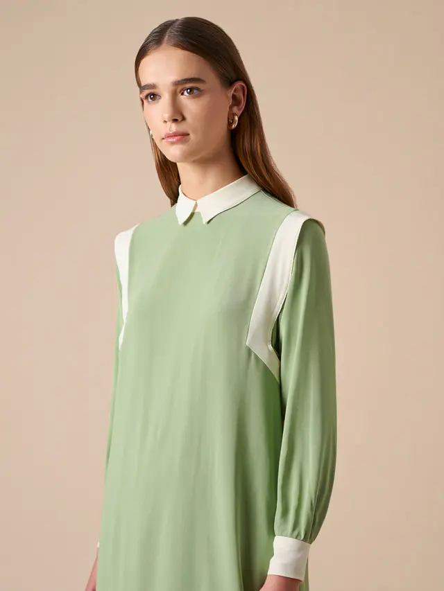Model Baju Gereja Terusan Kombinasi Warna Pastel yang Elegan