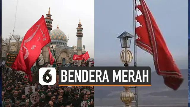 Bendera merah dikibarkan di Masjid Jamkaran, Qom, Iran bertuliskan seruan “Ya Allah, semoga wali-Mu muncul kembali”.