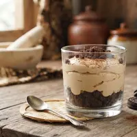 Mousse Kopi Susu dengan Biskuit Cokelat. (AI Generated)
