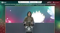 Menteri Keuangan Sri Mulyani saat di acara Sarasehan Nasional Ekonomi Syariah, Rabu (13/8/2025). (Foto: Liputan6.com/Tira Santia)