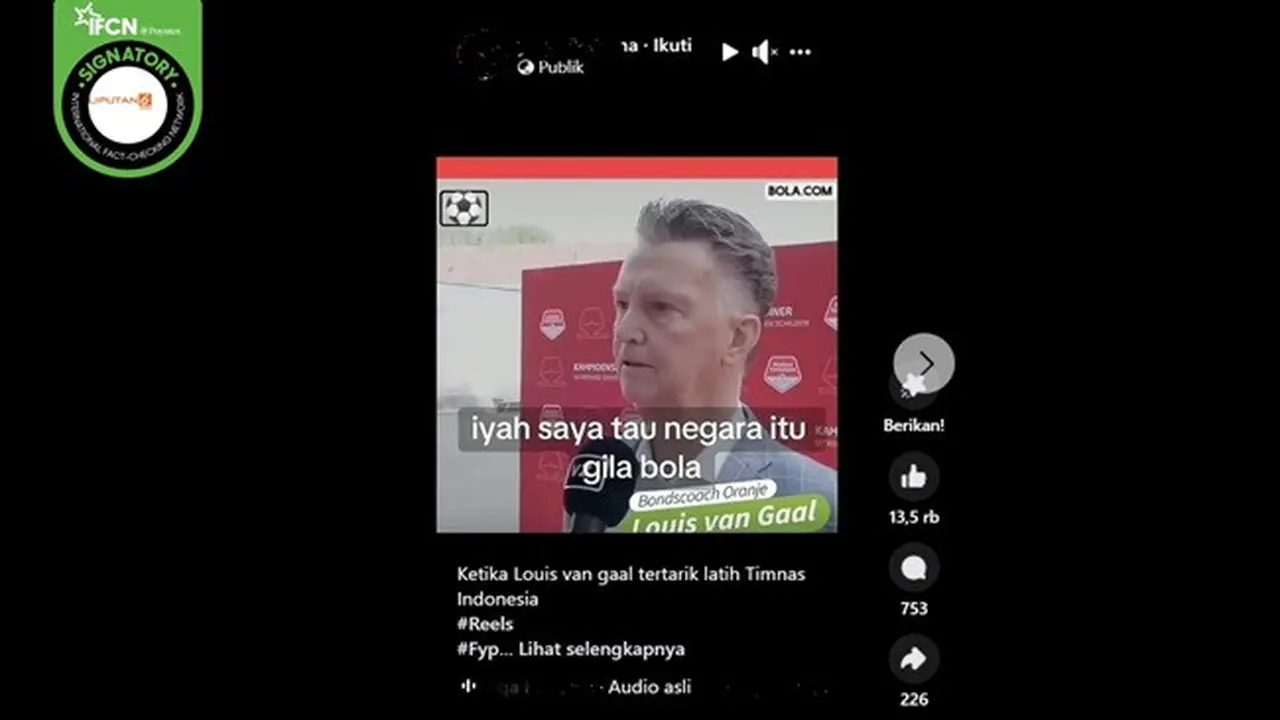 Gambar tangkapan layar video yang diklaim Louis Van Gaal tertarik melatih Timnas Indonesia. (sumber: Facebook)