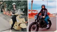 Gaya keren Aura Kasih saat naik vespa hingga moge, hobi naik motor. (Sumber: Instagram/@aurakasih)