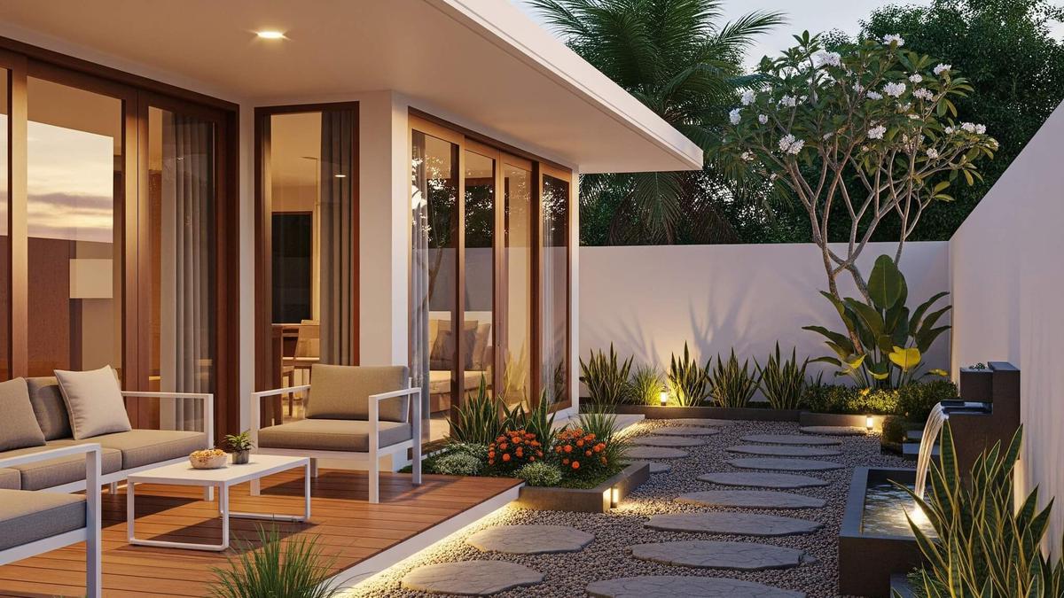 8 Desain Teras Ala Tropical dengan Batu Kerikil yang Memukau, Simpel Tapi Elegan