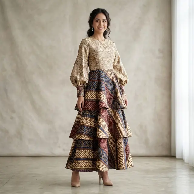 Model Long Dress Brokat Kombinasi Batik Modern
