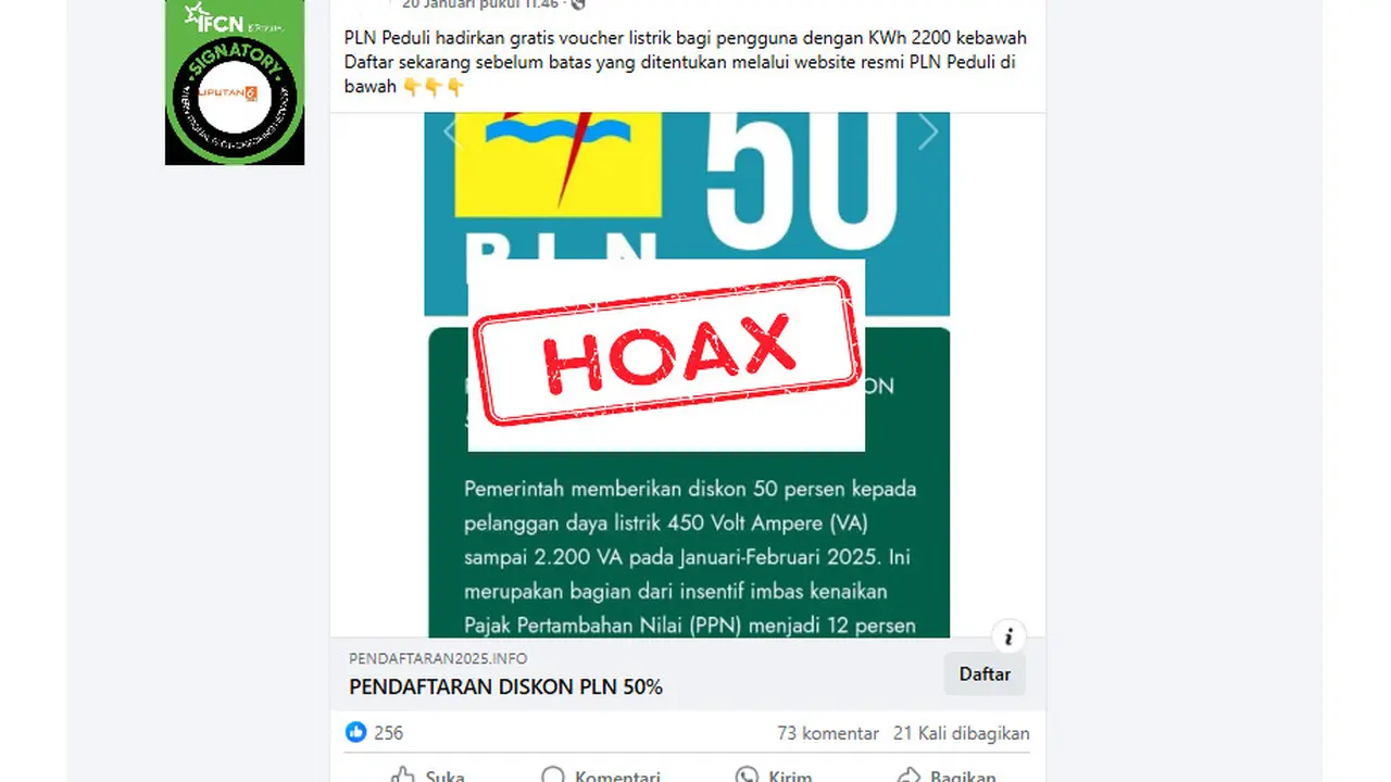 Tangkapan Layar Hoaks Diskon Tarif Listrik 50 Persen