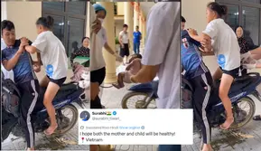 Viral, Perempuan Vietnam Melahirkan di Sepeda Motor