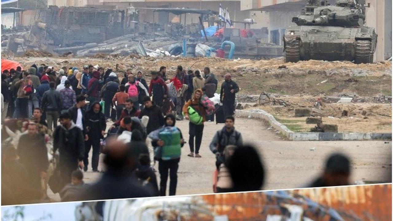 FOTO: Dihantui Tembakan Tank Israel, Warga Palestina Bondong-Bondong Bawa Sekarung Bahan Bantuan hingga Mengungsi Tinggalkan Khan Younis