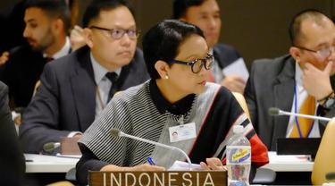 Menteri Luar Negeri RI Retno Marsudi dalam pertemuan sela antar menteri di Sidang Umum PBB 2018 (25/9) (sumber: Kemlu RI)