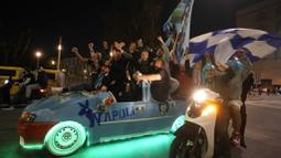 Napoli memastikan diri merengkuh titel Liga Italia musim ini sebelum kompetisi sepenuhnya berakhir. Klub berjuluk I Partenopei tersebut juara pada pekan ke-33. (AP Photo/Andrew Medichini)