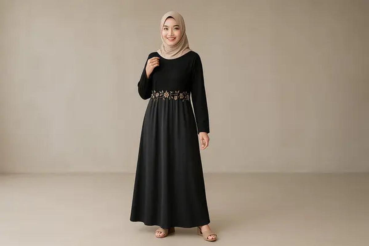 9 Model Gamis Hitam Kombinasi Bordir, Tampil Stylish dan Elegan Tanpa Kaku