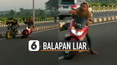 Aksi nekat dilakukan oleh beberapa pemuda yang melakukan balapan liar di jalan.