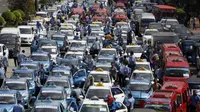 Foto demo sopir taksi di Jakarta. (Reuters)