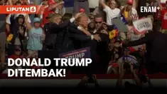 Insiden penembakan terjadi saat Donald Trump kampanye pilpres di Butler, Pennsylvania hari Sabtu (13/7). Trump sedang menunjukkan grafik angka perlintasan perbatasan ketika suara tembakan terdengar. Trump terlihat menyentuh lehernya dan tampak ada da...