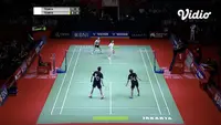 Capture dari Vidio laga testimoni Greysia Polii berduet dengan Yuta Watanabe sebelum final Indonesia Masters 2022 di Istora Senayan, Jakarta, Minggu (12/6/2022).