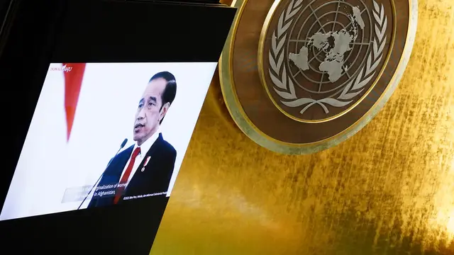 Video pidato Presiden Jokowi ditayangkan dalam Sidang Majelis Umum PBB atau UNGA ke-76. (Dok: Kemlu RI)