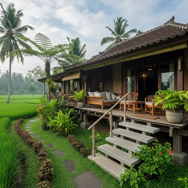 Model Rumah Sederhana dengan Suasana Tenang Pedesaan Cocok untuk Slow Living Lansia (AI)