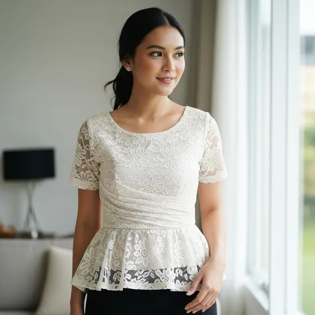 9 Model Atasan Brokat Peplum untuk Samarkan Perut, Tampil Anggun dan Percaya Diri