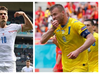 Euro 2020 (Euro 2021) hampir menuntaskan seluruh laga di fase grup. Beberapa pemain telah tampil mengejutkan setelah sebelumnya tidak masuk hitungan. Tidak cuma striker, bahkan pemain berposisi bek pun unjuk kemampuan terbaik demi dilirik tim elite musim depan. (Foto: Kolase AP)