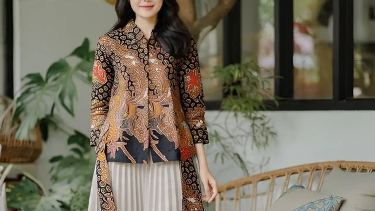 Ilustrasi Atasan Batik dengan Rok Plisket (Sumber Gambar: Meta AI)