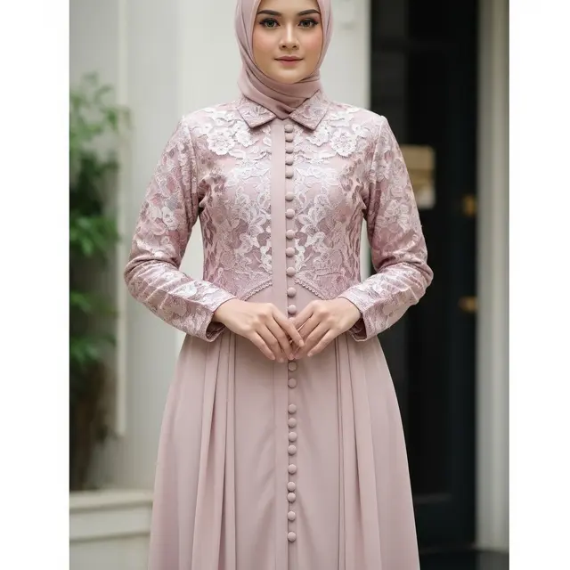 Model Gamis Terbaru Brokat Kombinasi Polos yang Kekinian (Image by Gemini AI)