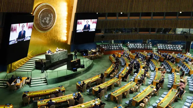 Video pidato Presiden Jokowi ditayangkan dalam Sidang Majelis Umum PBB atau UNGA ke-76. (Dok: Kemlu RI)