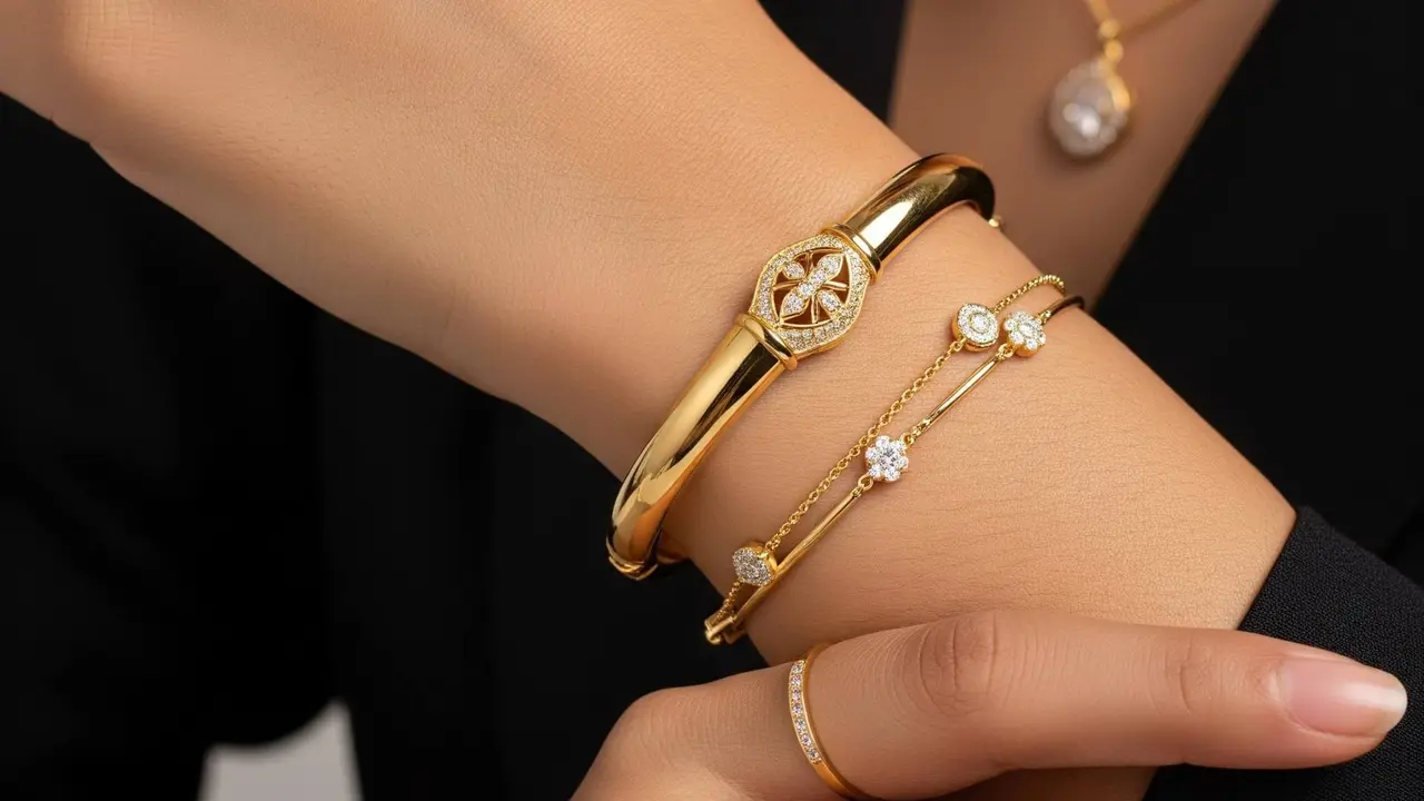 Gelang Emas 22K Kombinasi Berlian Sintetis