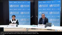 Tedros Adhanom Ghebreyesus, Direktur Jenderal World Health Organization (WHO) bersama Menteri Luar Negeri Retno LP Marsudi saat mengumumkan Indonesia akan menjadi hub produksi vaksin mRNA.